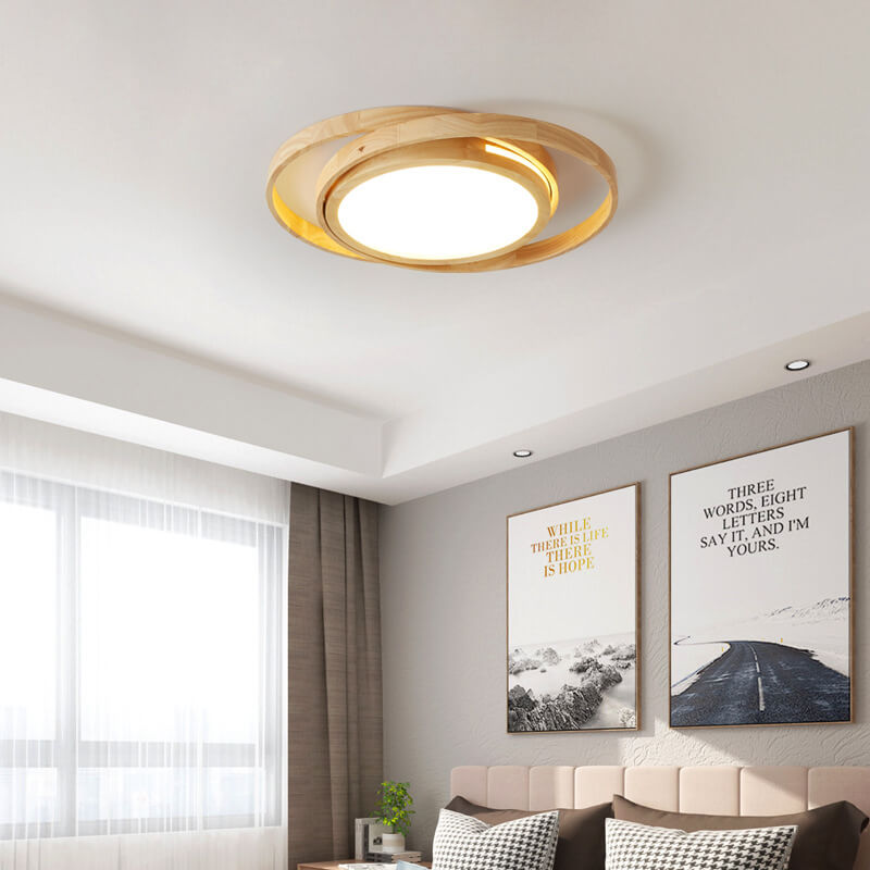 Minimalist Ring Wooden LED Flush Mount Ceiling Light
