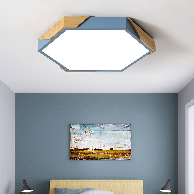 Hexagonal Nordic Wood LED Flush Mount Ceiling Light