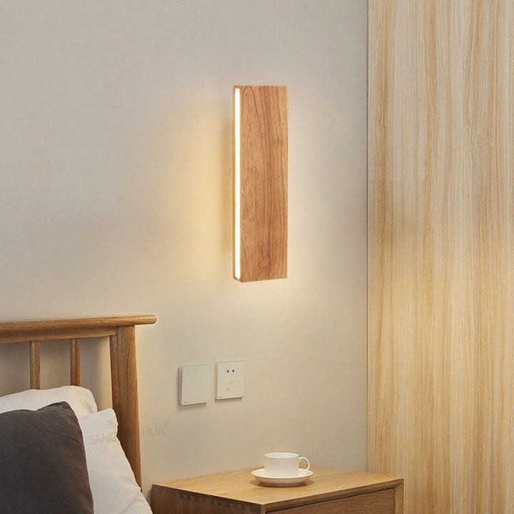 Contemporary Rectangular Solid Wood LED Wall Sconce