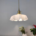 Traditional Japanese Cream Petal Glass Iron 1-Light Pendant Light For Dining Room