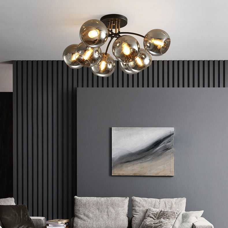 Modern Round Glass 8-Light Semi-Flush Ceiling Light
