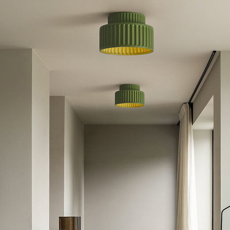 Contemporary Nordic Cream Style Hand Sculpted Stripes Resin Round 1-Light Flush Mount Ceiling Light For Entryway