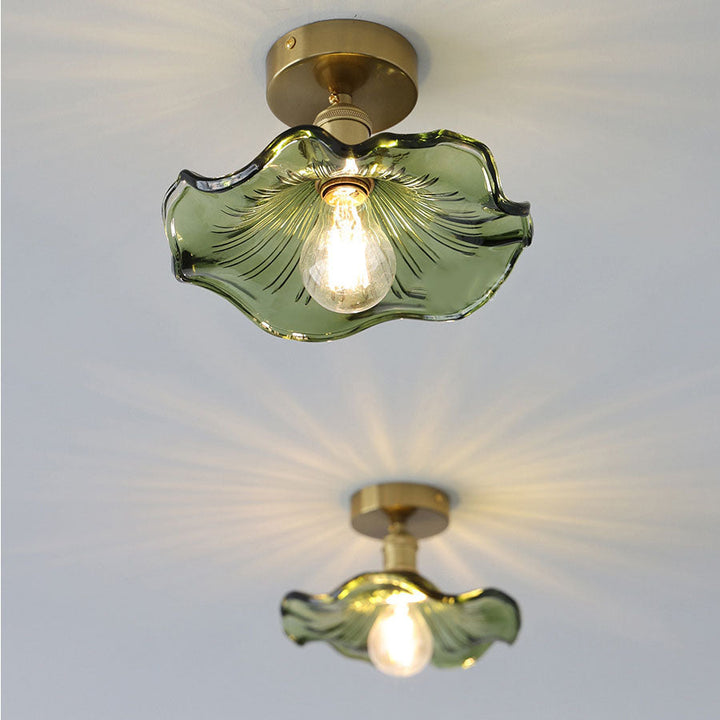 Vintage Leaf Copper Semi-Flush Ceiling Light