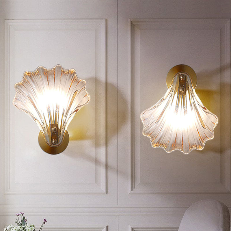 Art Deco Shell Brass Wall Sconce