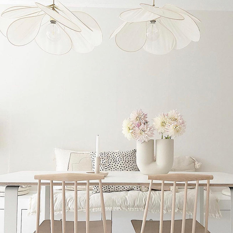 Contemporary Boho Petal Fabric Metal Lampshade 1-Light Pendant Light For Living Room