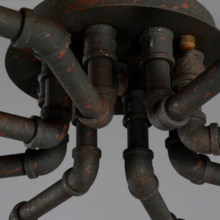 Industrial Round Iron 8-Light Flush Mount Ceiling Light