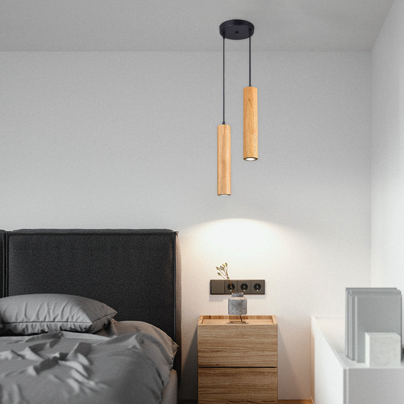 Minimalist Cylinder Wood LED Pendant Light