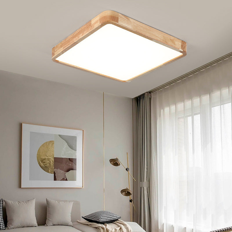 Minimalist Square Solid Wood LED Flush Mount Ceiling 2