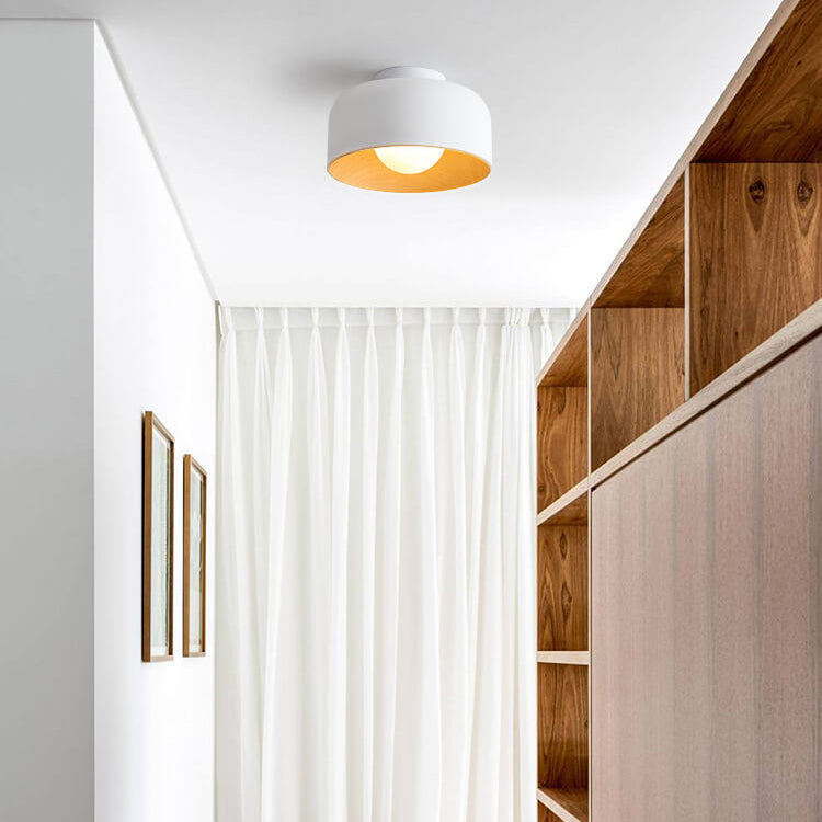 Minimalist Dome Wood Semi-Flush Ceiling Light