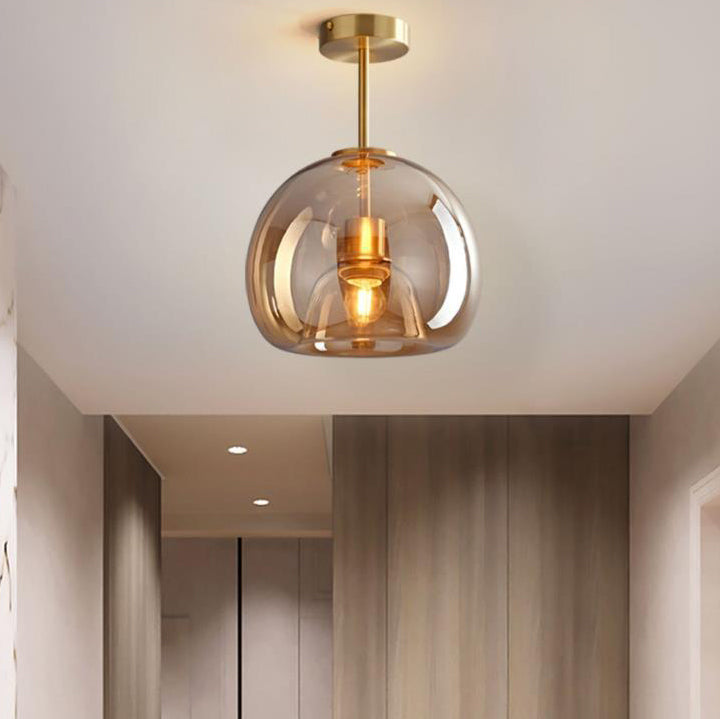 Contemporary Round Glass Semi-Flush Ceiling Light