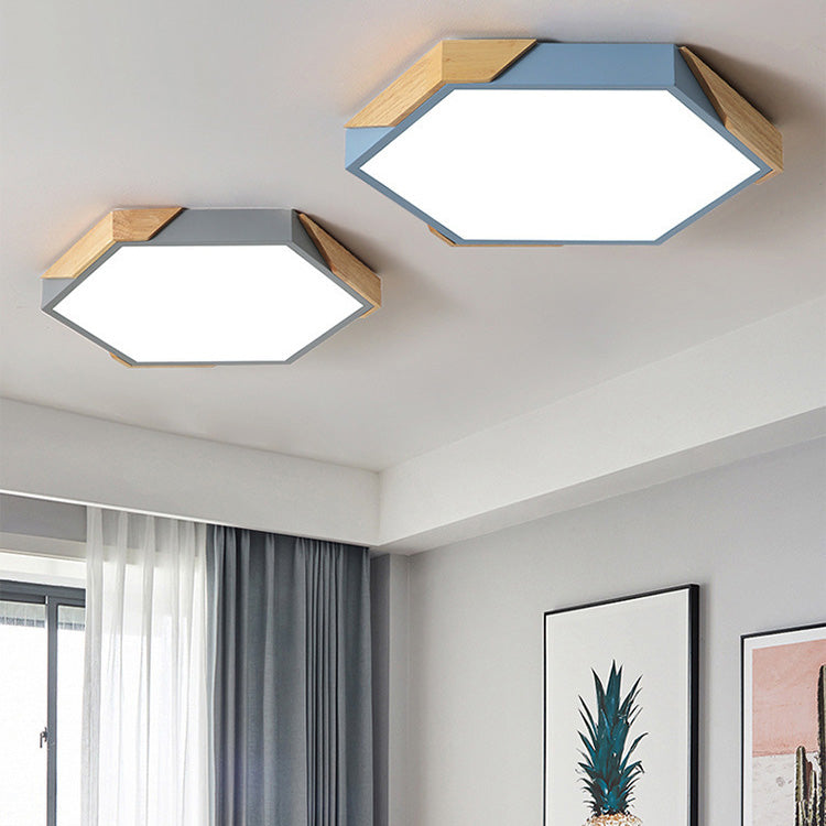 Hexagonal Nordic Wood LED Flush Mount Ceiling Light
