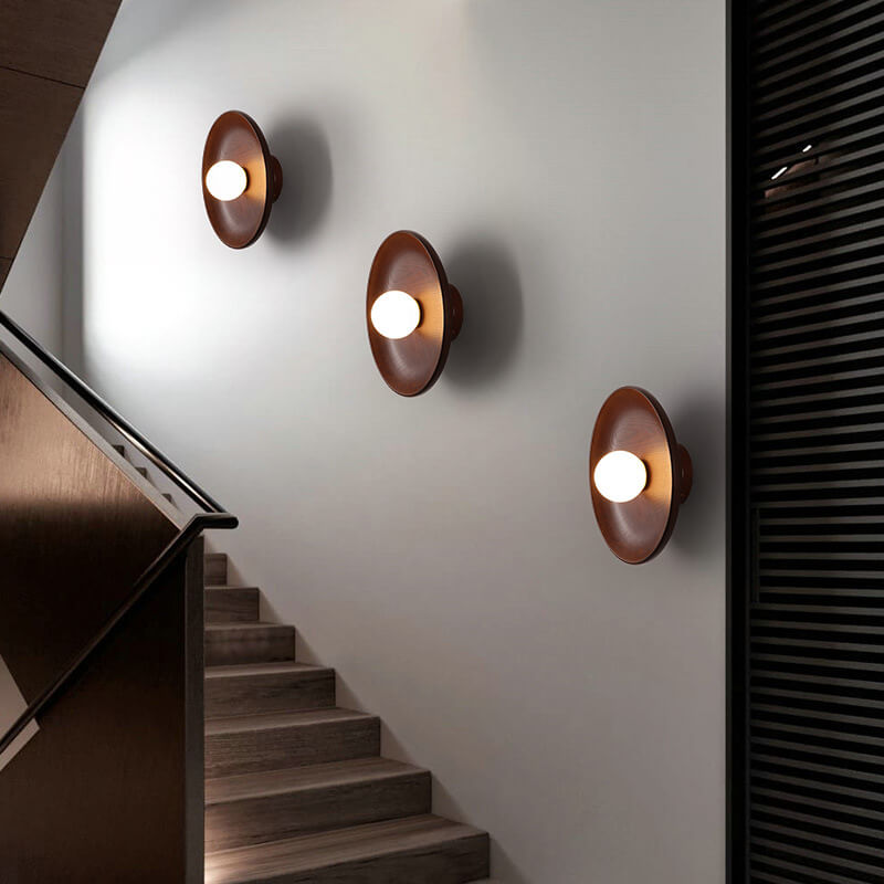 Minimalist Round Solid Wood Wall Sconce