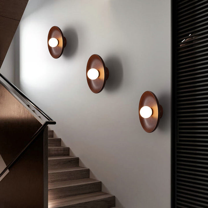 Minimalist Round Solid Wood Wall Sconce