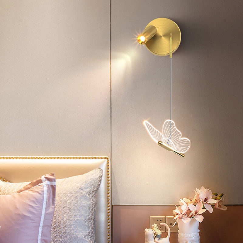 Contemporary Creative Iron Acrylic Butterfly Spotlight Design LED Wall Sconce Lamp for Living Room