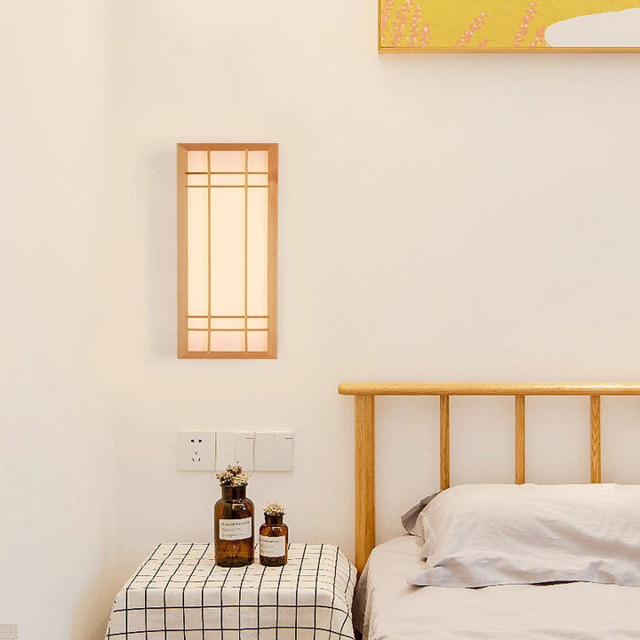 Japanese Traditional Solid Wood LED Wall Sconce