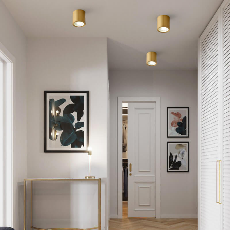 Modern Cylindrical Brass LED Semi-Flush Ceiling Light