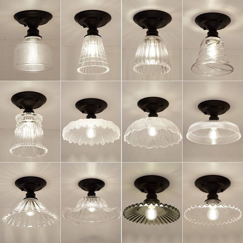 Iron Contemporary Round Glass Semi-Flush Ceiling Light