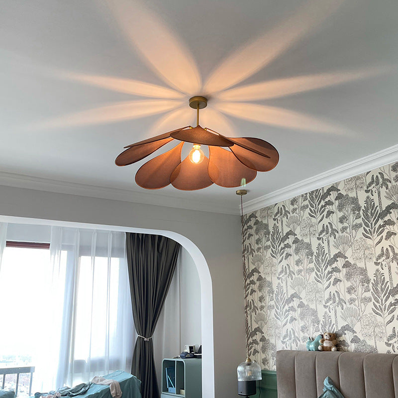 Contemporary Boho Petal Fabric Metal Lampshade 1-Light Pendant Light For Living Room