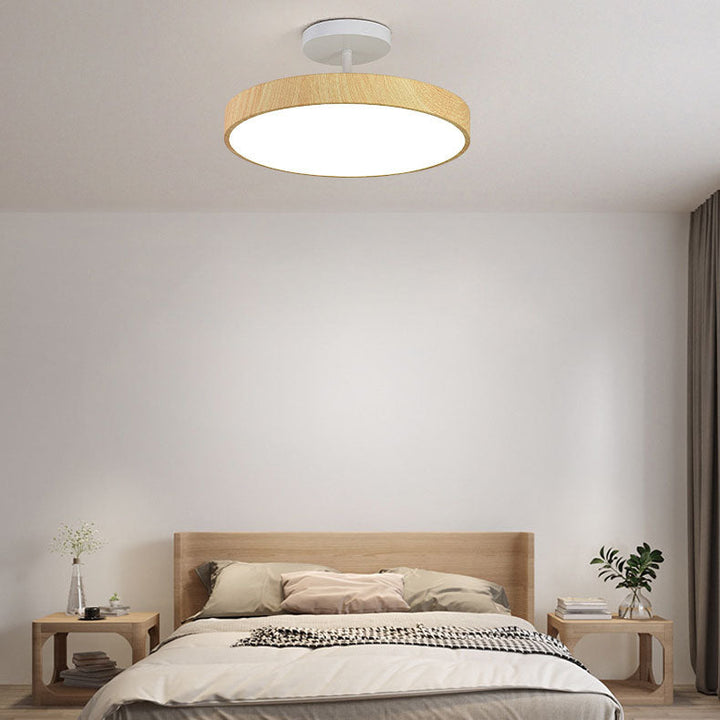 Wabi-Sabi Round Wood LED Semi-Flush Ceiling Light