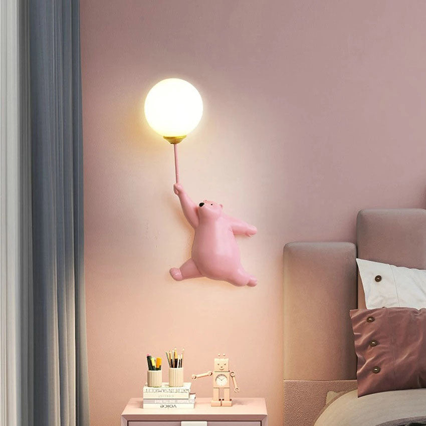 Contemporary Creative Bear Resin Acrylic 1-Light Wall Sconce Lamp For Bedroom