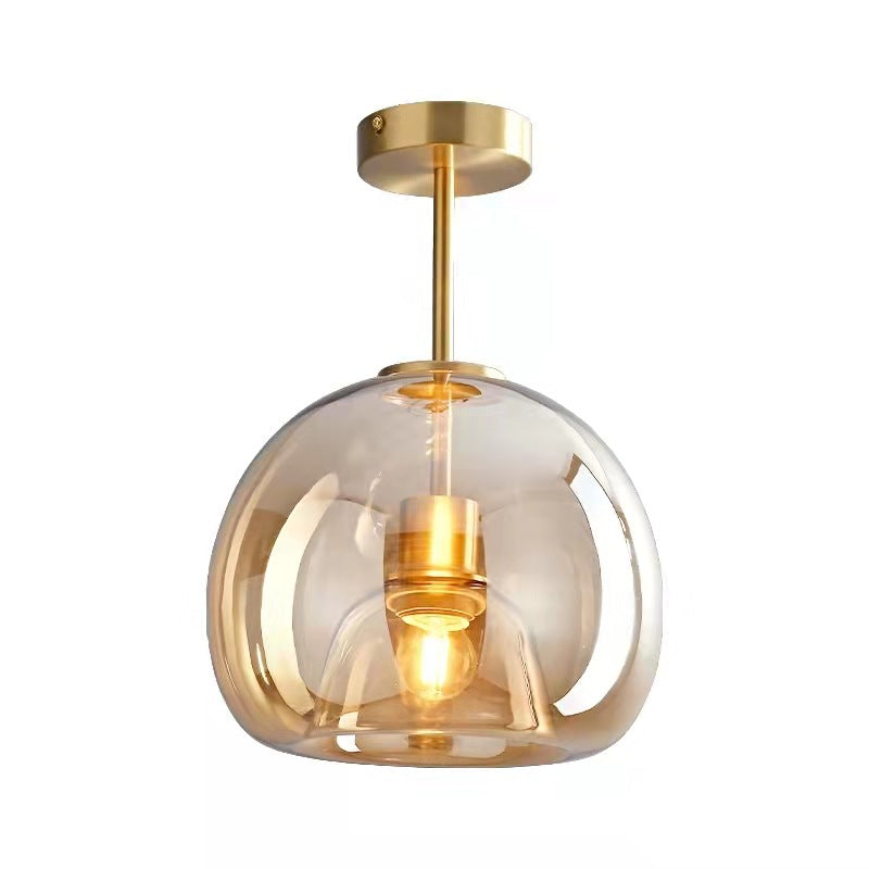 Contemporary Round Glass Semi-Flush Ceiling Light