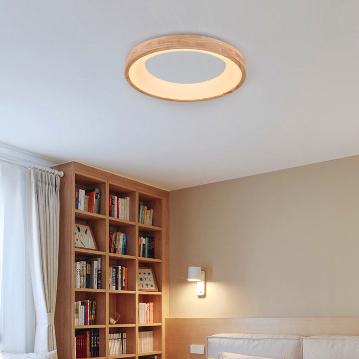Minimalist Round Wood LED Flush Mount Ceiling Light