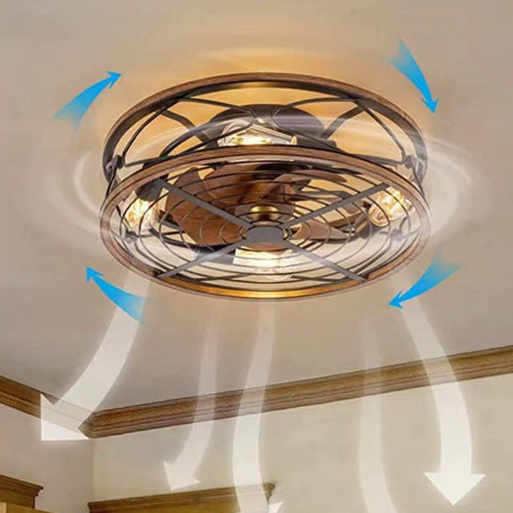 Industrial Cylinder Wrought Iron 4-Light Ceiling Fan Light