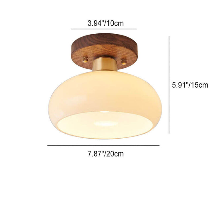 Vintage Round Walnut Semi-Flush Ceiling Light