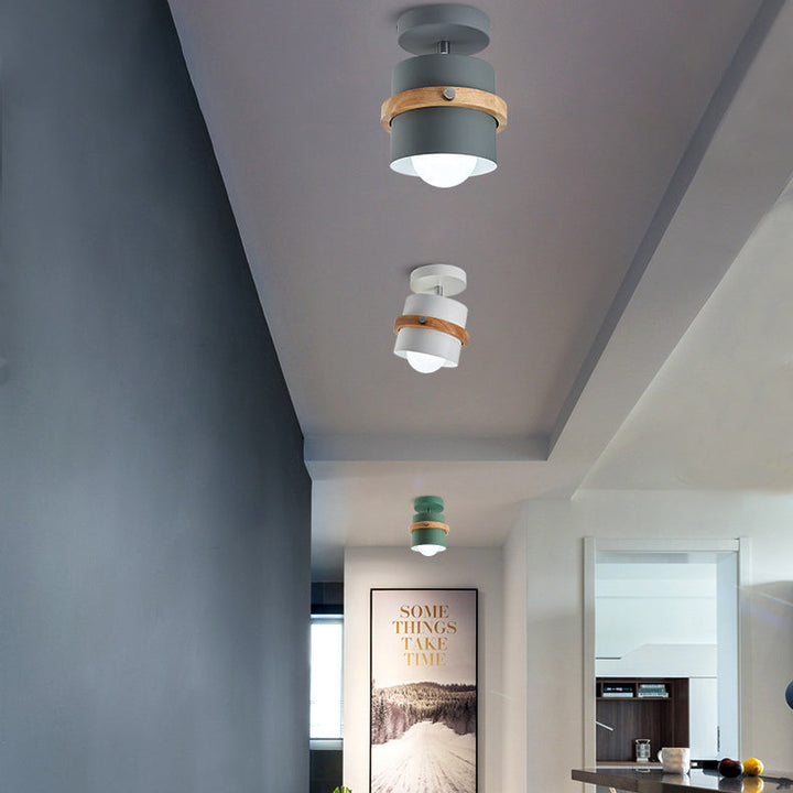 Contemporary Cylinder Solid Wood Semi-Flush Ceiling Light