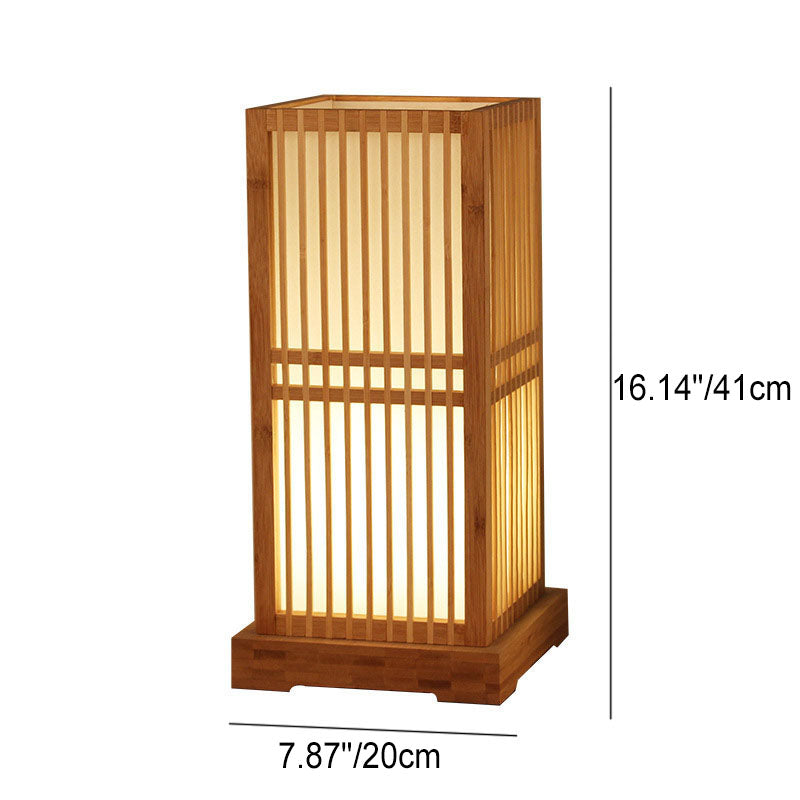 Traditional Japanese Square Bamboo Column 1-Light Table Lamp For Bedroom