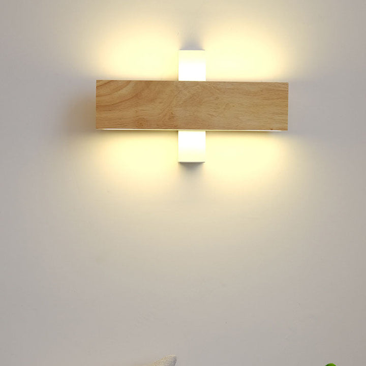 Contemporary Rectangular Solid Wood LED Wall Sconce