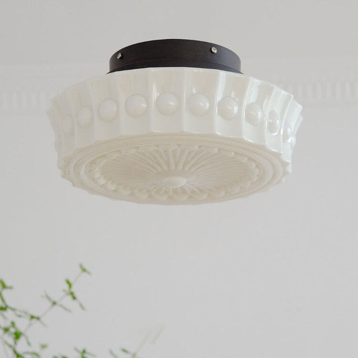 Traditional Round Glass LED Semi-Flush Ceiling Light