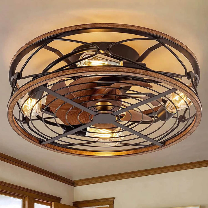 Industrial Cylinder Wrought Iron 4-Light Ceiling Fan Light