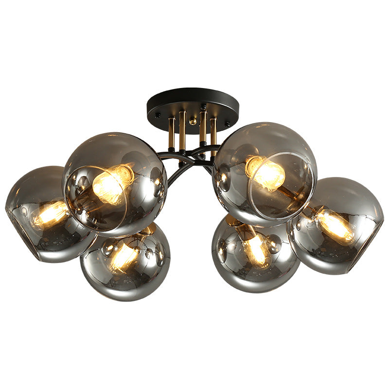 Modern Round Glass 8-Light Semi-Flush Ceiling Light
