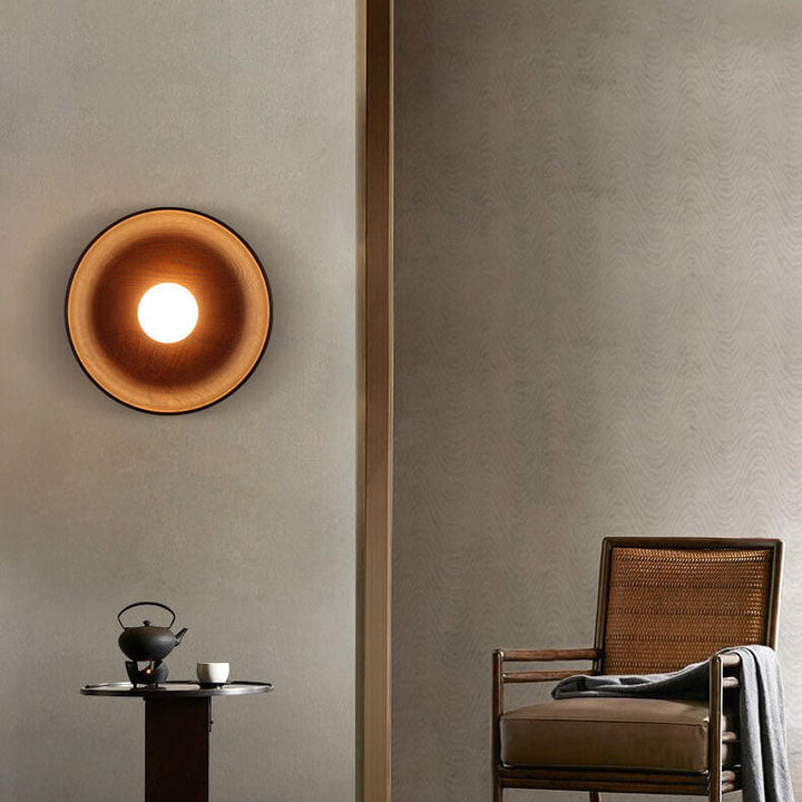 Minimalist Round Solid Wood Wall Sconce
