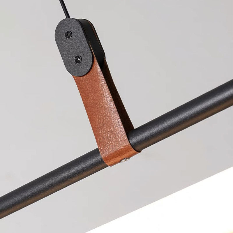 Modern Minimalist Long Strip Iron Acrylic Faux Leather LED Island Light Chandelier For Living Room & Dining Room
