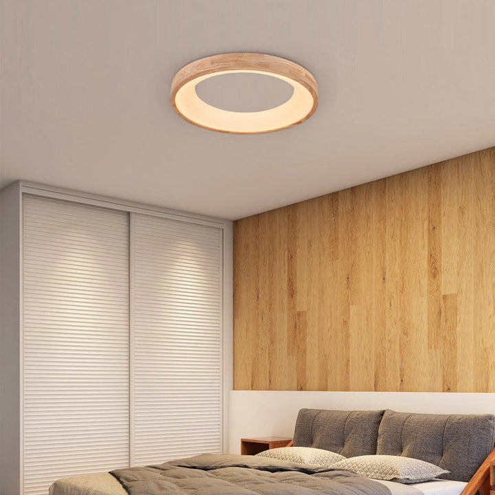 Minimalist Round Wood LED Flush Mount Ceiling Light