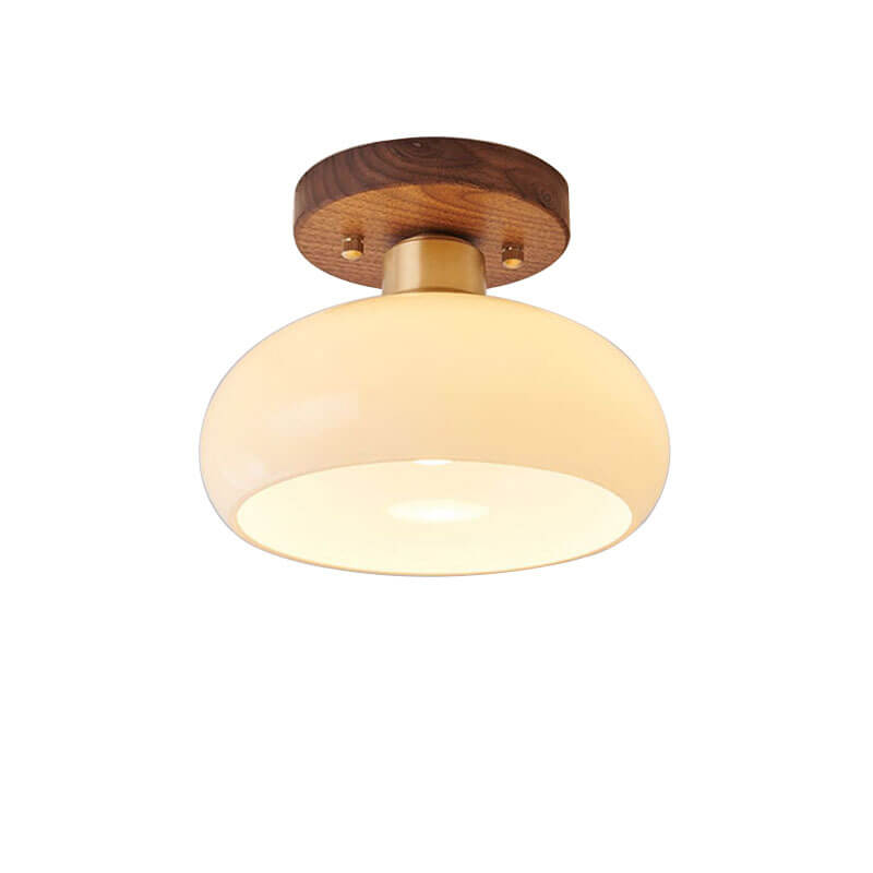 Vintage Round Walnut Semi-Flush Ceiling Light