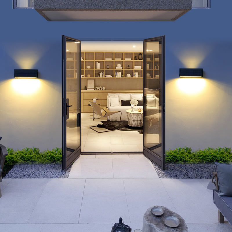 Modern Minimalist Solar Waterproof Aluminum Glass Rectangular Slant LED Patio Wall Sconce Lamp For Outdoor