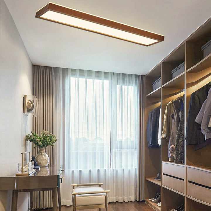 Minimalist Rectangular Walnut LED Flush Mount Ceiling Light