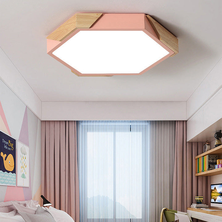 Hexagonal Nordic Wood LED Flush Mount Ceiling Light