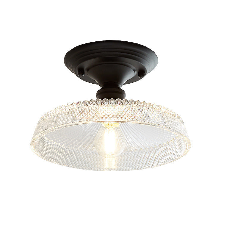Iron Contemporary Round Glass Semi-Flush Ceiling Light