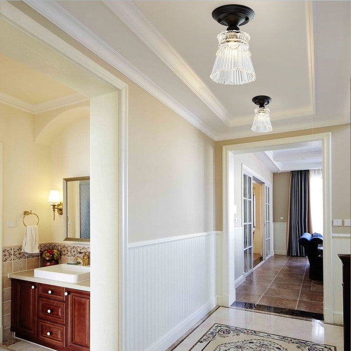 Iron Contemporary Round Glass Semi-Flush Ceiling Light