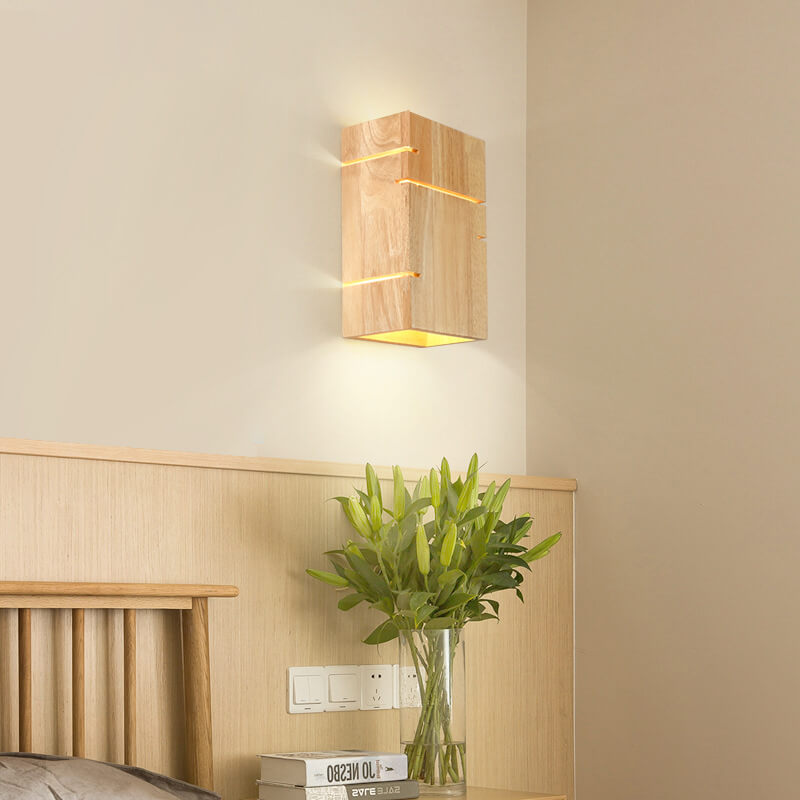 Minimalist Square Wooden 2-Light Wall Sconce