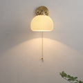Contemporary Nordic Striped White Glass Brass 1-Light Pull Cord Wall Sconce Lamp For Bedroom
