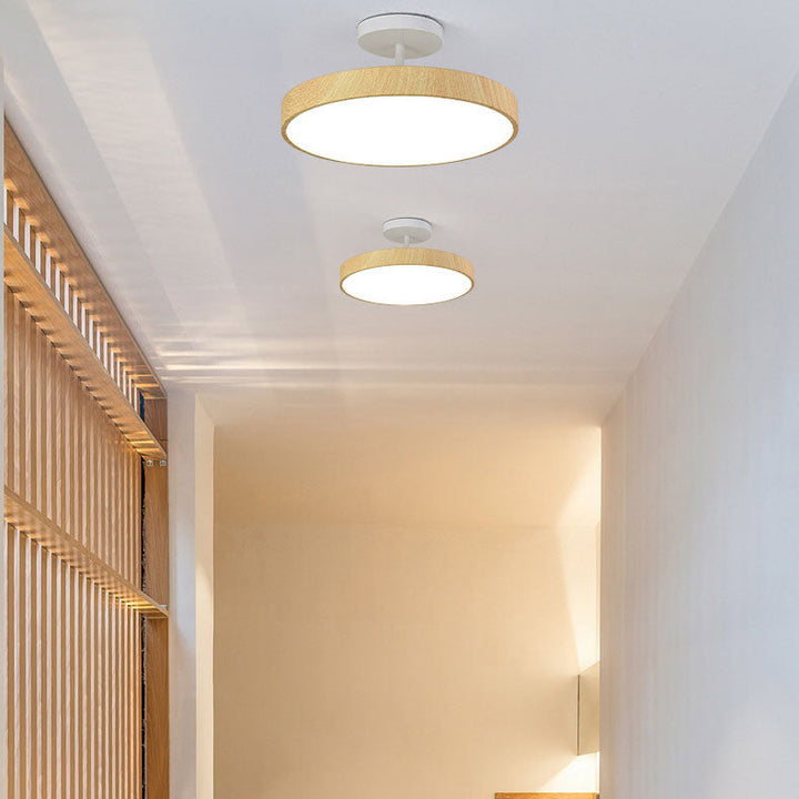 Wabi-Sabi Round Wood LED Semi-Flush Ceiling Light