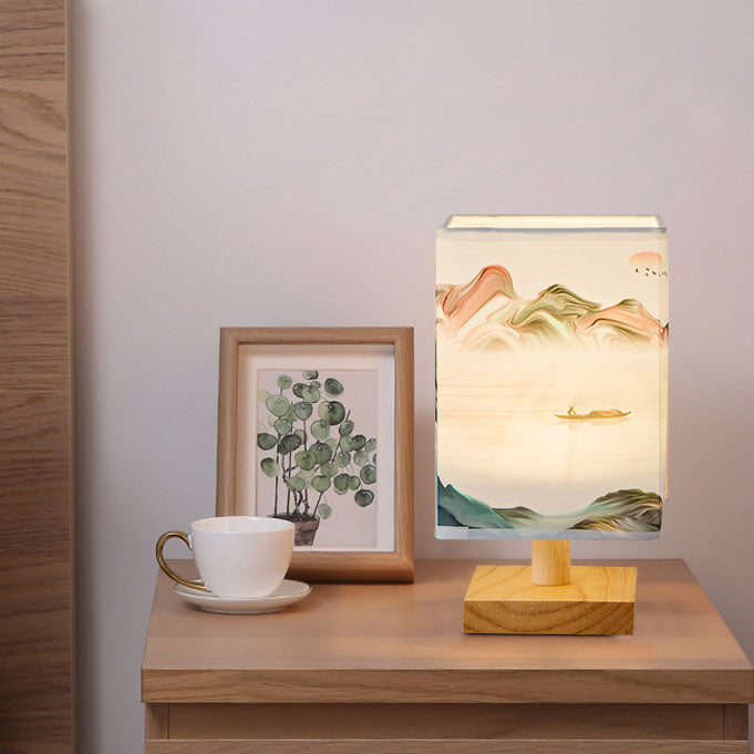 Contemporary Square Fabric LED Table Lamp