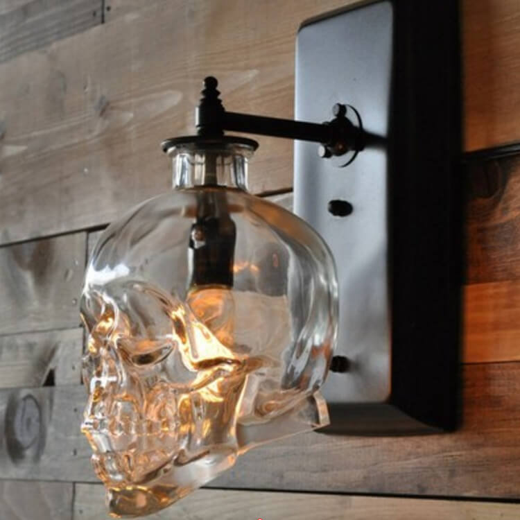 Skull Contemporary Round Glass Wall Sconce
