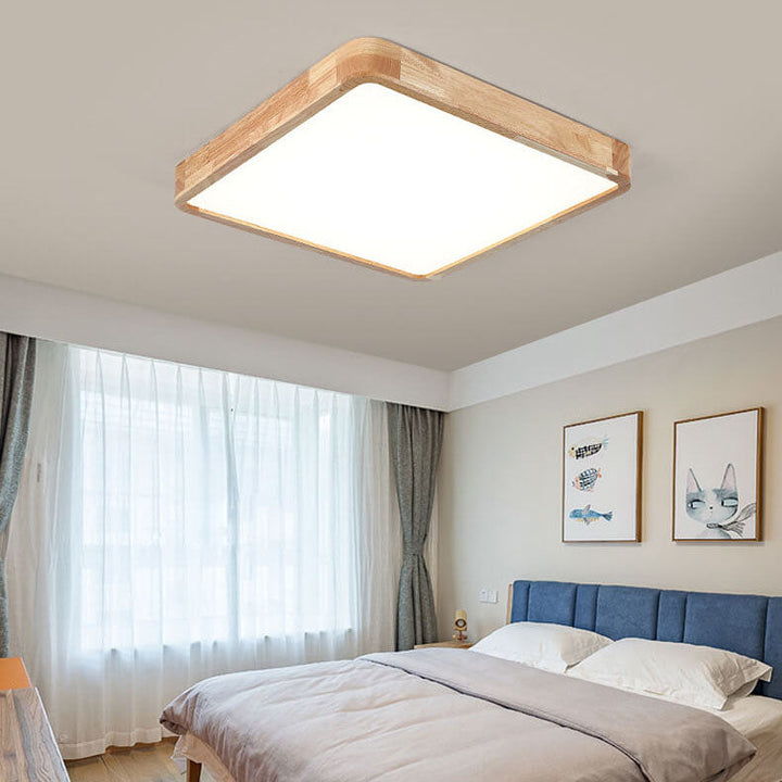 Minimalist Square Solid Wood LED Flush Mount Ceiling 2