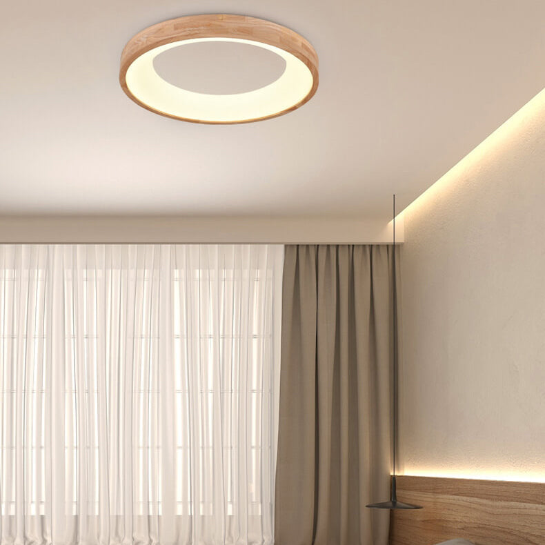 Minimalist Round Wood LED Flush Mount Ceiling Light